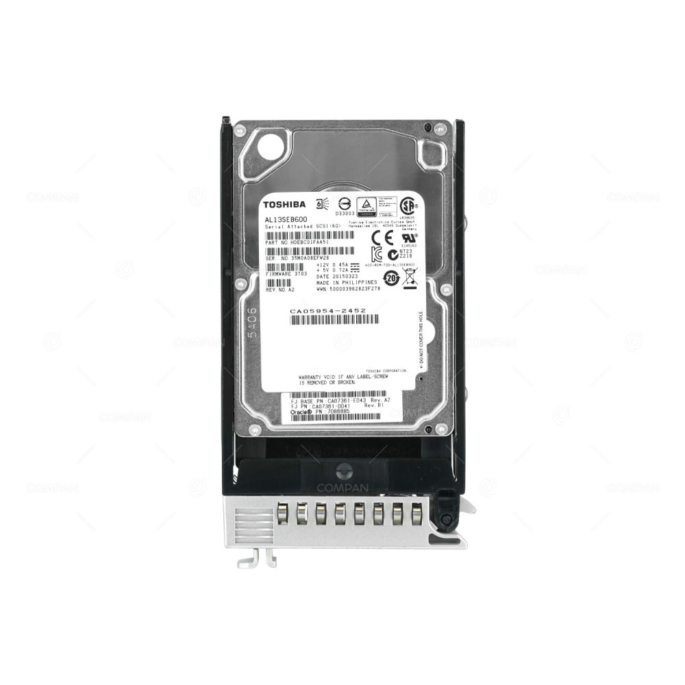 7086885 ORACLE HARD DRIVE 600GB 10K 6G 2.5 SFF SAS FOR SPARC M10-1, SPARC M10-4 CA07361-E043, CA07361-D041, CA05954-2452, HDEBC01FAA51, AL13SEB600